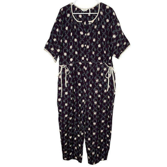 Toast Trailing Ikat Cotton Jumpsuit Size 18 Purple Gray Short Sleeve - Picture 1 of 10